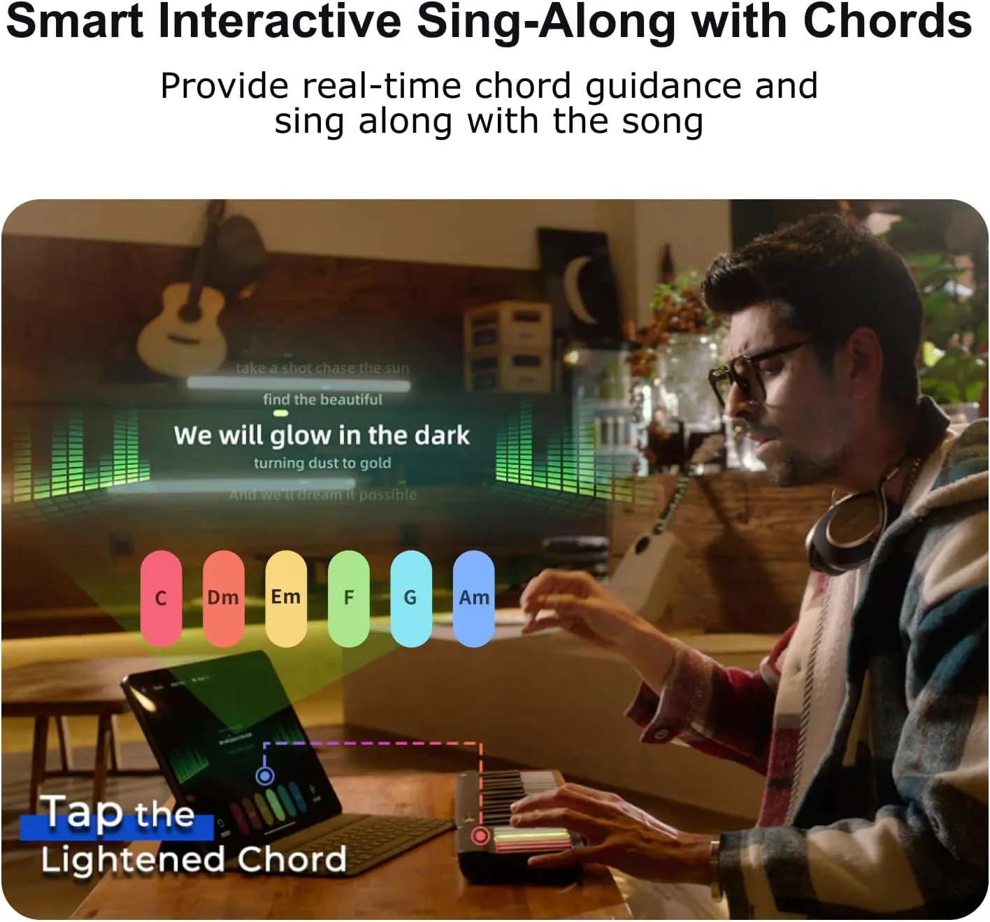 Smart Digital Piano Keyboard with Lighted Keys (Expandable to 88-Key), MIDI Controller Chord Pad Portable Electronic Learning Keyboard for Performance & Composition, 256 Tones, 100  Chords