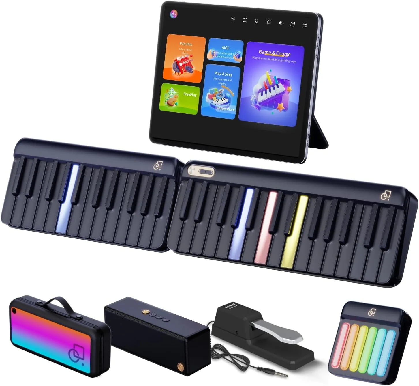 Smart Digital Piano Keyboard with Lighted Keys (Expandable to 88-Key), MIDI Controller Chord Pad Portable Electronic Learning Keyboard for Performance & Composition, 256 Tones, 100  Chords