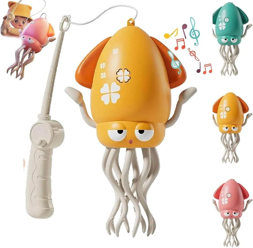 Smart Tentacle Explorer, Playful Dancing Octopus Toy, Wiggly Wonder Interactive Fun Octopus, Electric Automatic Obstacle Avoidance Toy, Smart 8-Leg Wiggly Robotic with LED & Music(Yellow Fishing Rod)