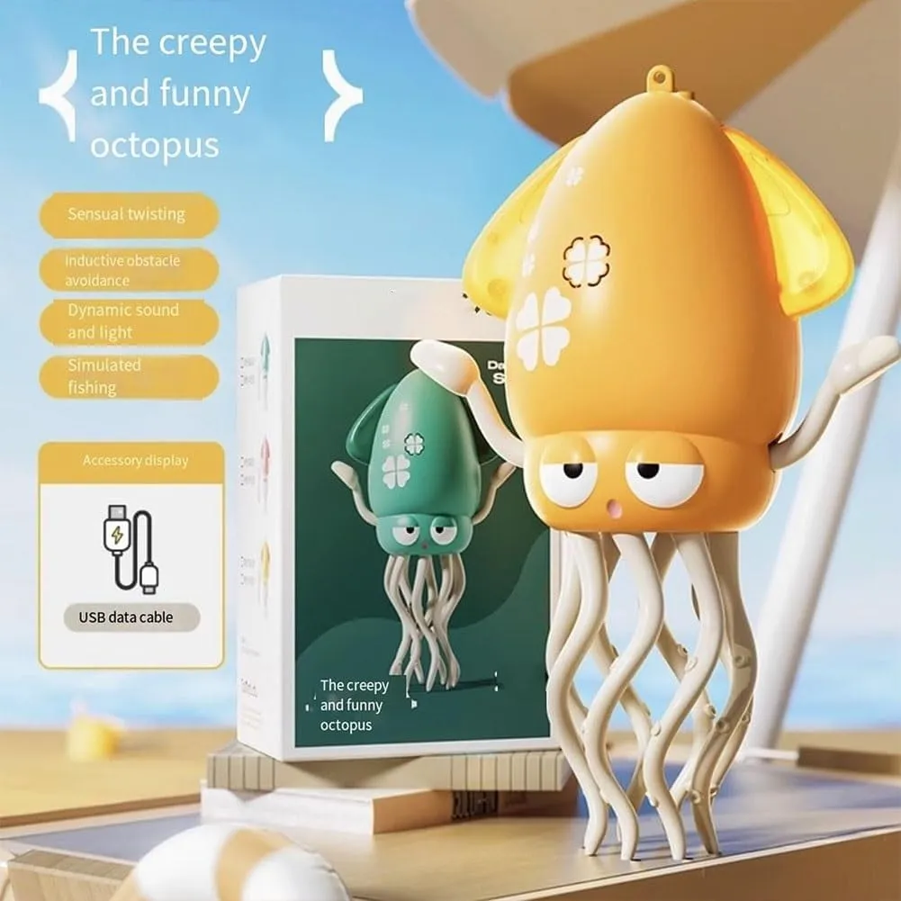 Smart Tentacle Explorer, Playful Dancing Octopus Toy, Wiggly Wonder Interactive Fun Octopus, Electric Automatic Obstacle Avoidance Toy, Smart 8-Leg Wiggly Robotic with LED & Music(Yellow Fishing Rod)