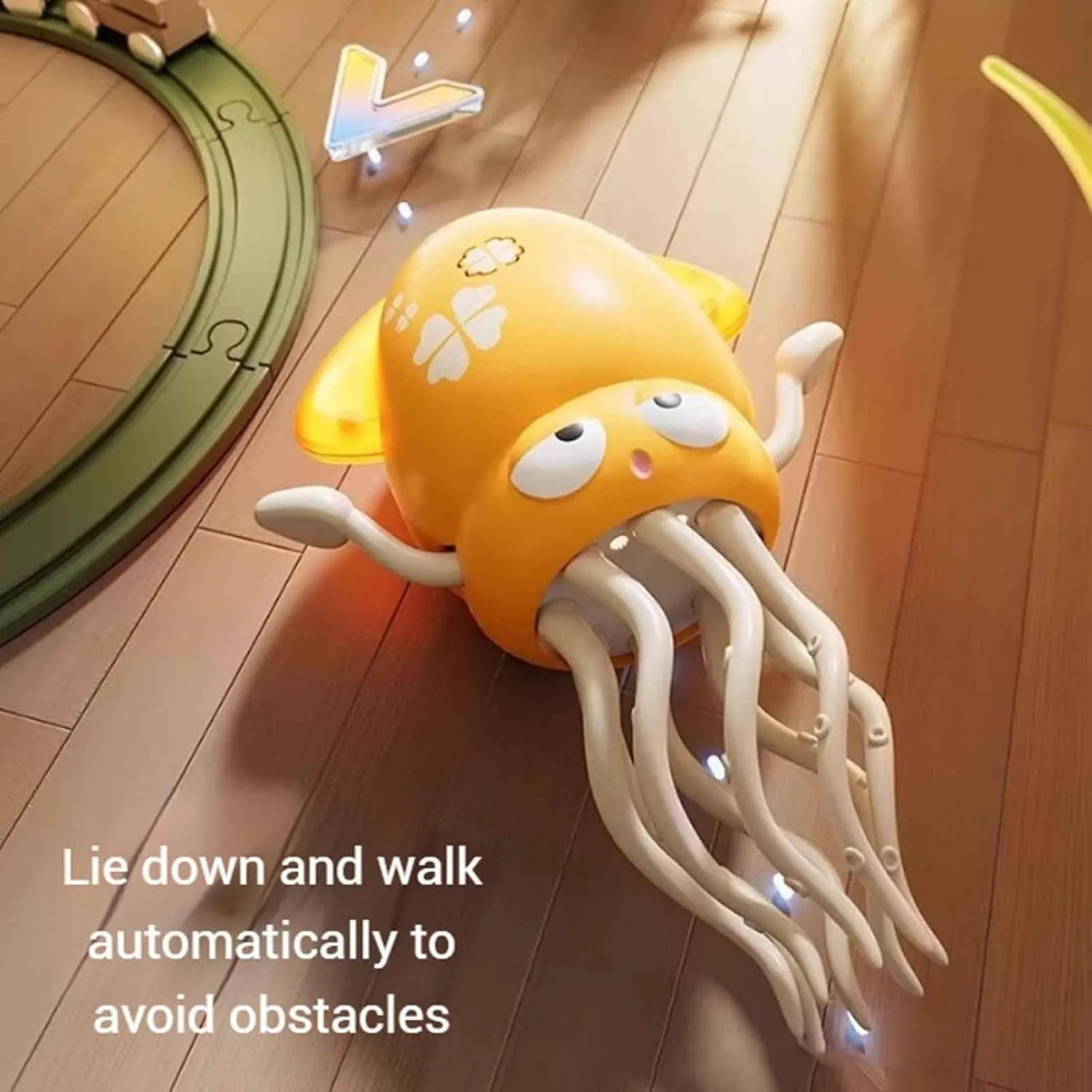Smart Tentacle Explorer, Wiggly Wonder Octopus, Electric Playful Dancing Squid Toy, Crawling Automatic Obstacle Sensor Toys, 8-Leg Auto-Dance Self-Navigating Robotic, With LED Lights & Music(Yellow)