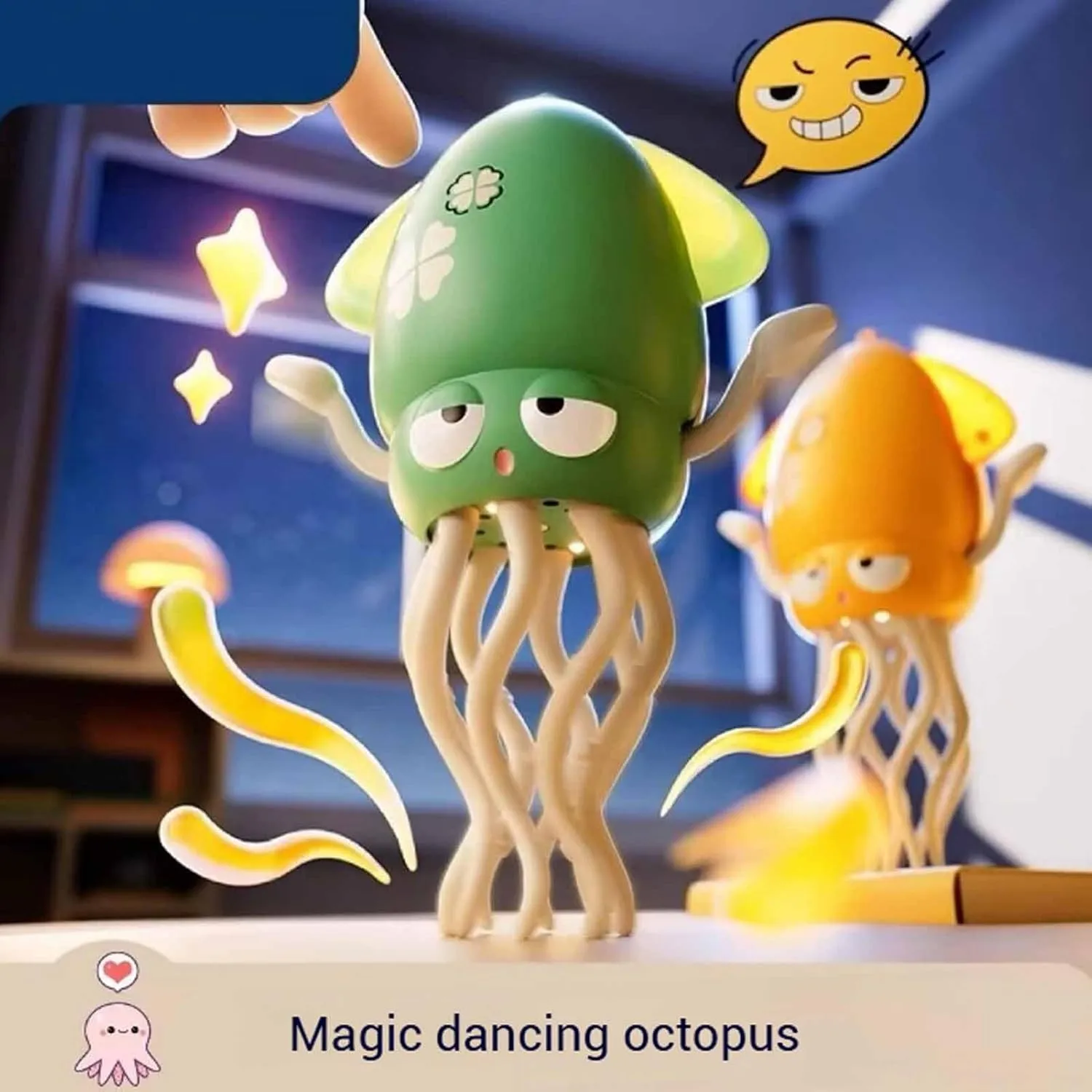 Smart Tentacle Explorer, Wiggly Wonder Octopus, Electric Playful Dancing Squid Toy, Crawling Automatic Obstacle Sensor Toys, 8-Leg Auto-Dance Self-Navigating Robotic, With LED Lights & Music(Yellow)