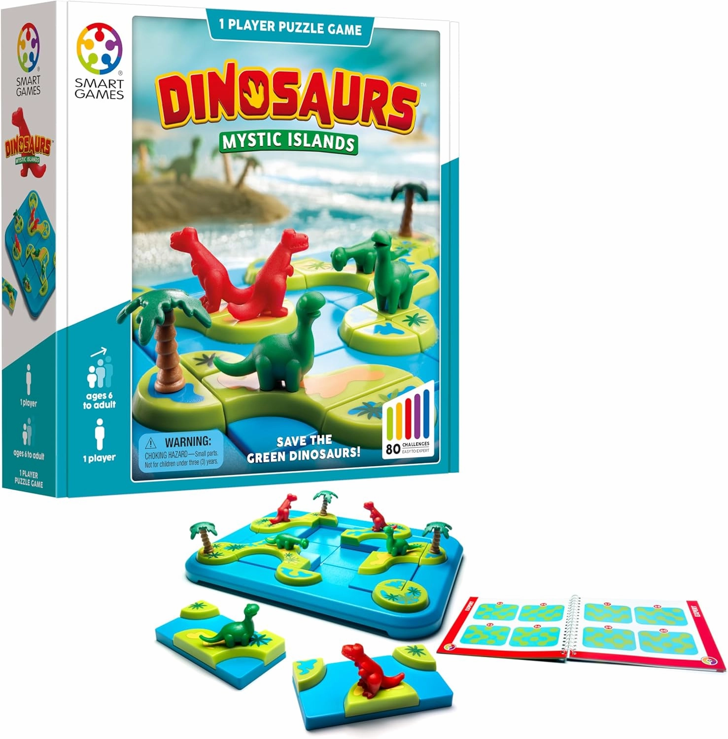 SmartGames Dinosaurs: Mystic Islands Board Game, a Fun, STEM Focused Prehistoric Brain Game and Puzzle Game for Ages 6 and Up