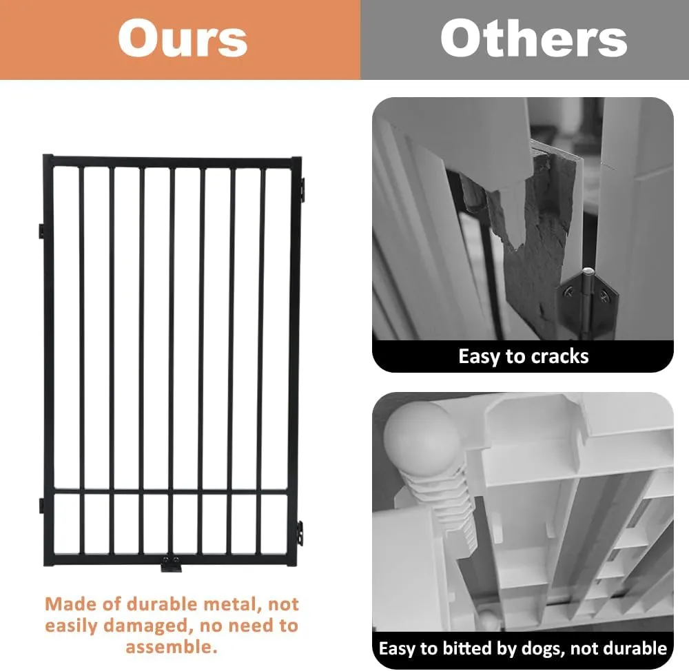 SMONTER Free Standing Dog Gate with Door Walk Through, 80.5'' Extra Wide Indoor Dog Fence, 31.5'' Height 4 Panels Foldable Metal Pet Puppy Gate for Stairs, Hallways, Doorway