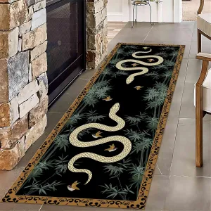 Snakes and Birds Area Rugs, 2x10ft, Goth Snakes Bohemian Bamboo Leaves Retro Aesthetics Accent Rug, Washable Carpet with Anti-Slip Backing Durable Rugs for Bedroom Living Room
