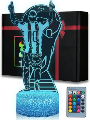 Soccer Player #10 3D Illsuion Lamp for Boys, 16 Colors Changing Dimmable with Remote Room Footballer Decor Light, Soccer Gifts for Kids Teens Men Birthday Christmas