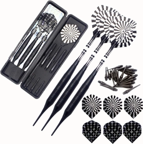 Soft Tip Darts Set for Electronic Dart Board 18/22g Plastic Tip Darts Set with Brass Barrels&Aluminum Shafts, 6 Flights 3 Spare Plastic Dart Shaft 20 Soft Tips Portable Case