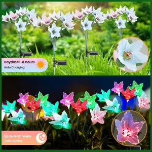 Solar Garden Lights - Swaying Outdoor Decorative Waterproof 3 Pack with 7 Color Changing 18 Fiber Optic Flowers for Outside Yard Garden Decor, Gifts for Mother's Day
