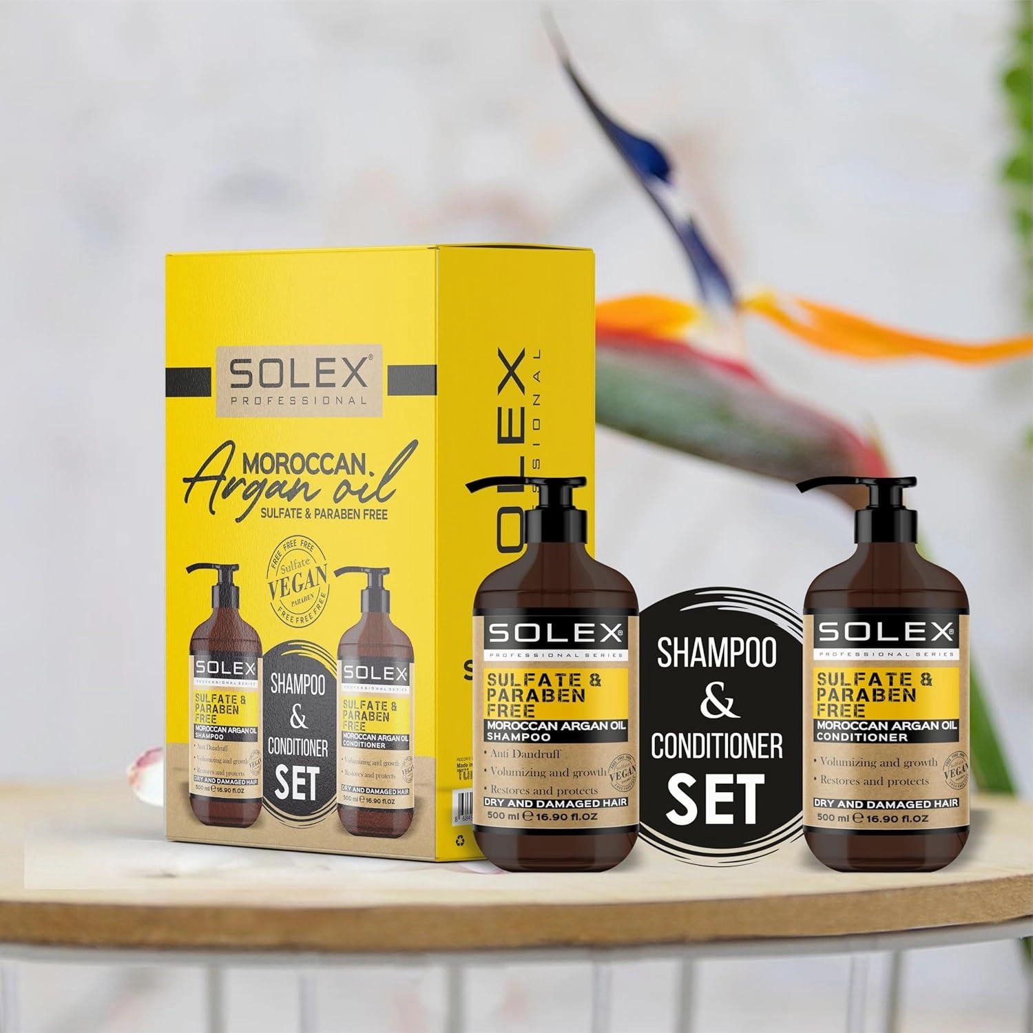 Solex Moroccan Argan Oil Shampoo and Conditioner Set - Sulfate & Paraben Free - Anti Dandruff - Treatment for Men & Women Hair Thickening Volumizing Products, (2 pack x 16.9 Fl Oz. / 500 mL)
