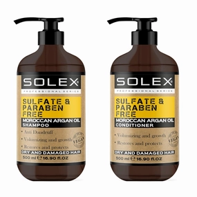 Solex Moroccan Argan Oil Shampoo and Conditioner Set - Sulfate & Paraben Free - Anti Dandruff - Treatment for Men & Women Hair Thickening Volumizing Products, (2 pack x 16.9 Fl Oz. / 500 mL)