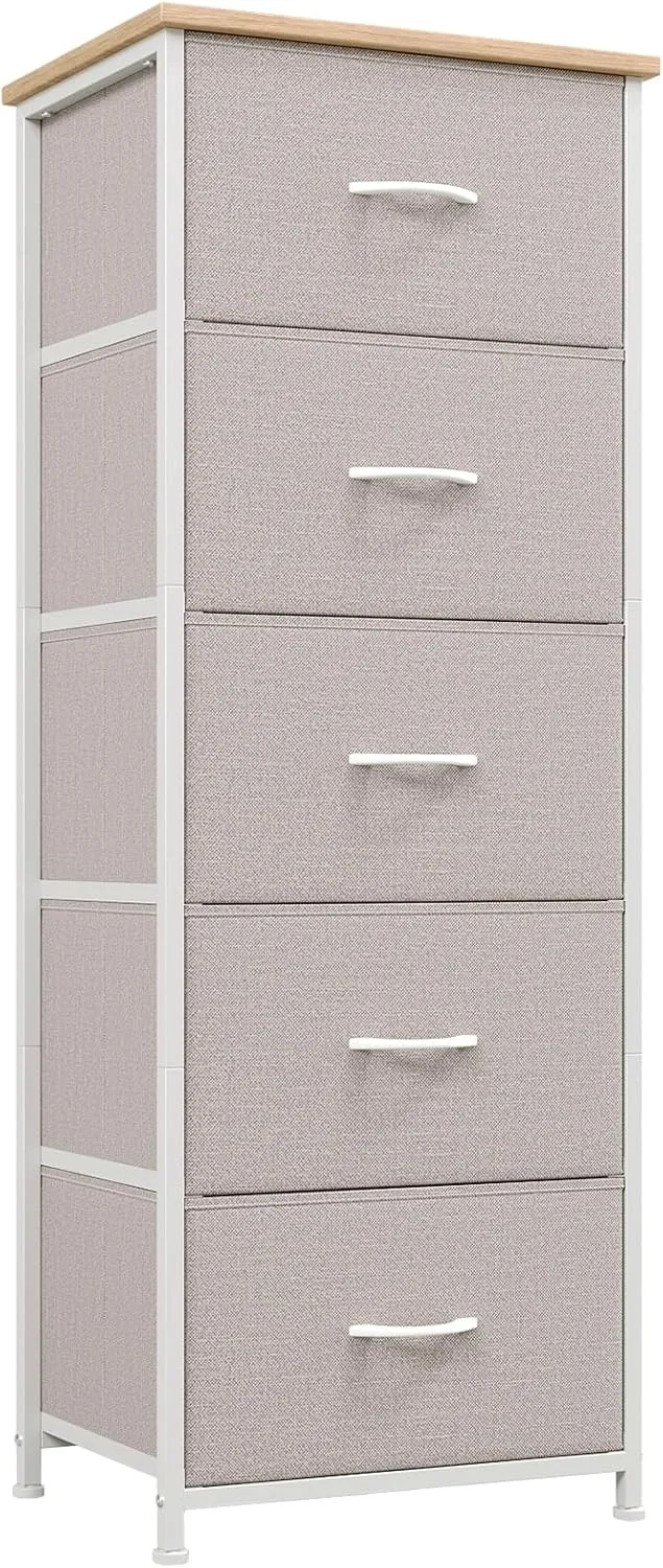 Somdot Tall Dresser for Bedroom with 5 Drawers, Storage Chest of Drawers with Removable Fabric Bins for Closet Bedside Nursery Laundry Living Room Entryway Hallway, Ash Grey