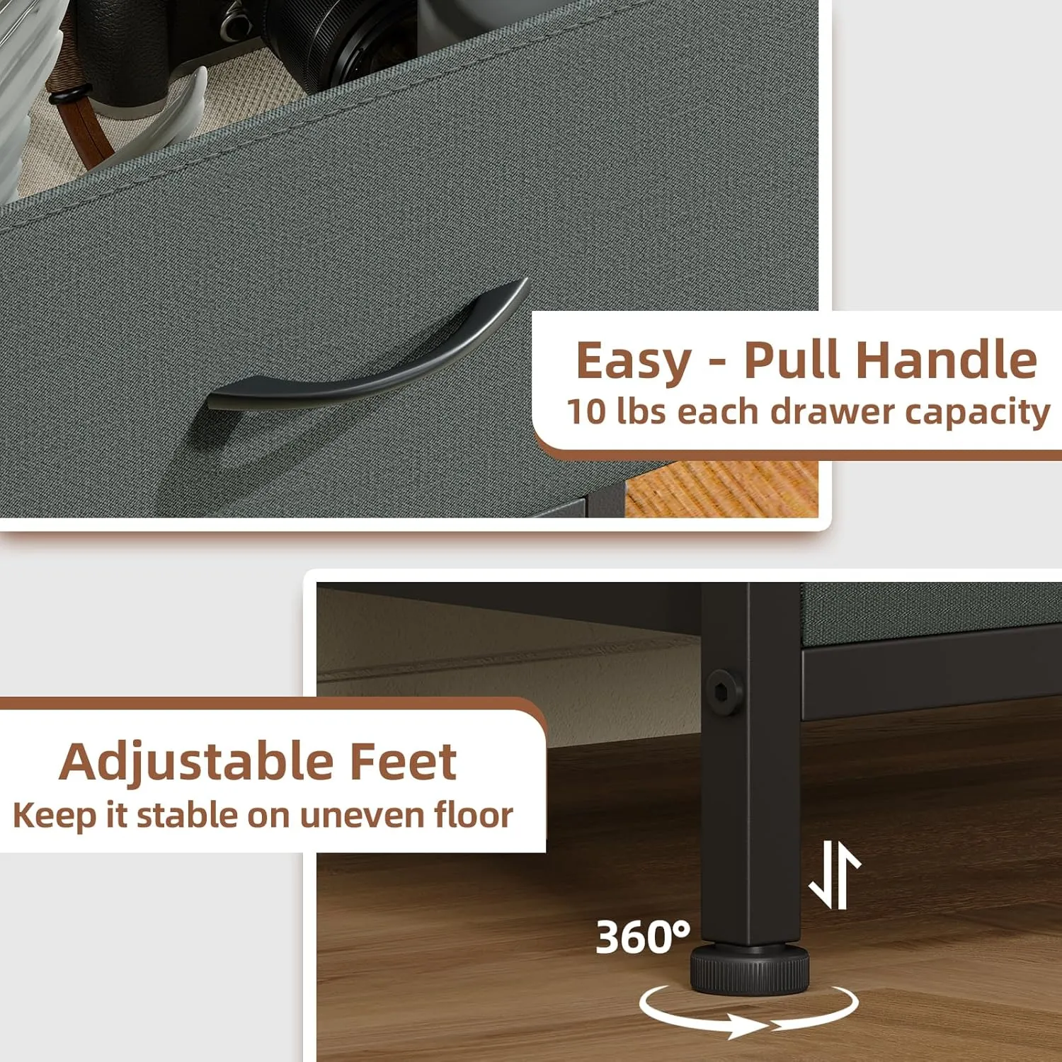 Somdot Tall Dresser for Bedroom with 5 Drawers, Storage Chest of Drawers with Removable Fabric Bins for Closet Bedside Nursery Laundry Living Room Entryway Hallway, Charcoal Grey