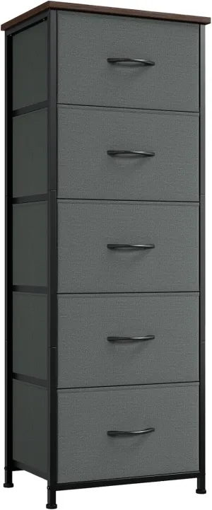 Somdot Tall Dresser for Bedroom with 5 Drawers, Storage Chest of Drawers with Removable Fabric Bins for Closet Bedside Nursery Laundry Living Room Entryway Hallway, Charcoal Grey