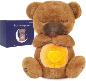 Soothe Snuggle Bear Plush, Soothing Breathing Bear Stuffed Animal for Anxiety Adults and Kids, Sleeping Bear Plushies with Realistic Breathing Motion and Lights Music (Bear B)