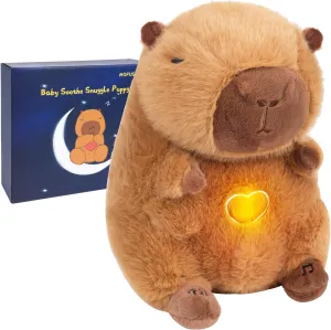 Soothe Snuggle Capybara Plush, Soothing Breathing Capybara Stuffed Animal for Anxiety Adults and Kids, Sleeping Capybara Plushies with Realistic Breathing Motion and Lights Music (D)