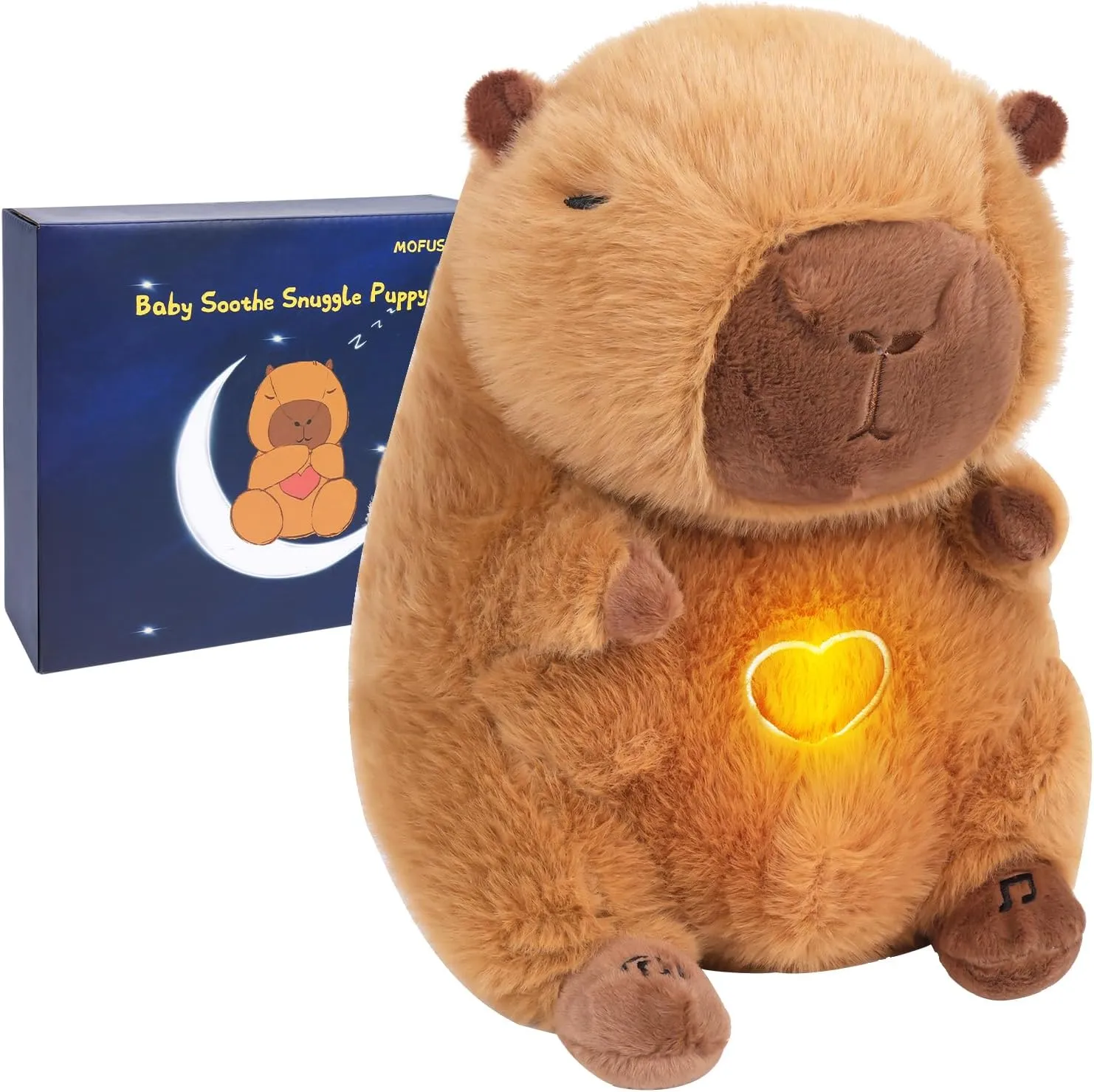 Soothe Snuggle Capybara Plush, Soothing Breathing Capybara Stuffed Animal for Anxiety Adults and Kids, Sleeping Capybara Plushies with Realistic Breathing Motion and Lights Music (D)