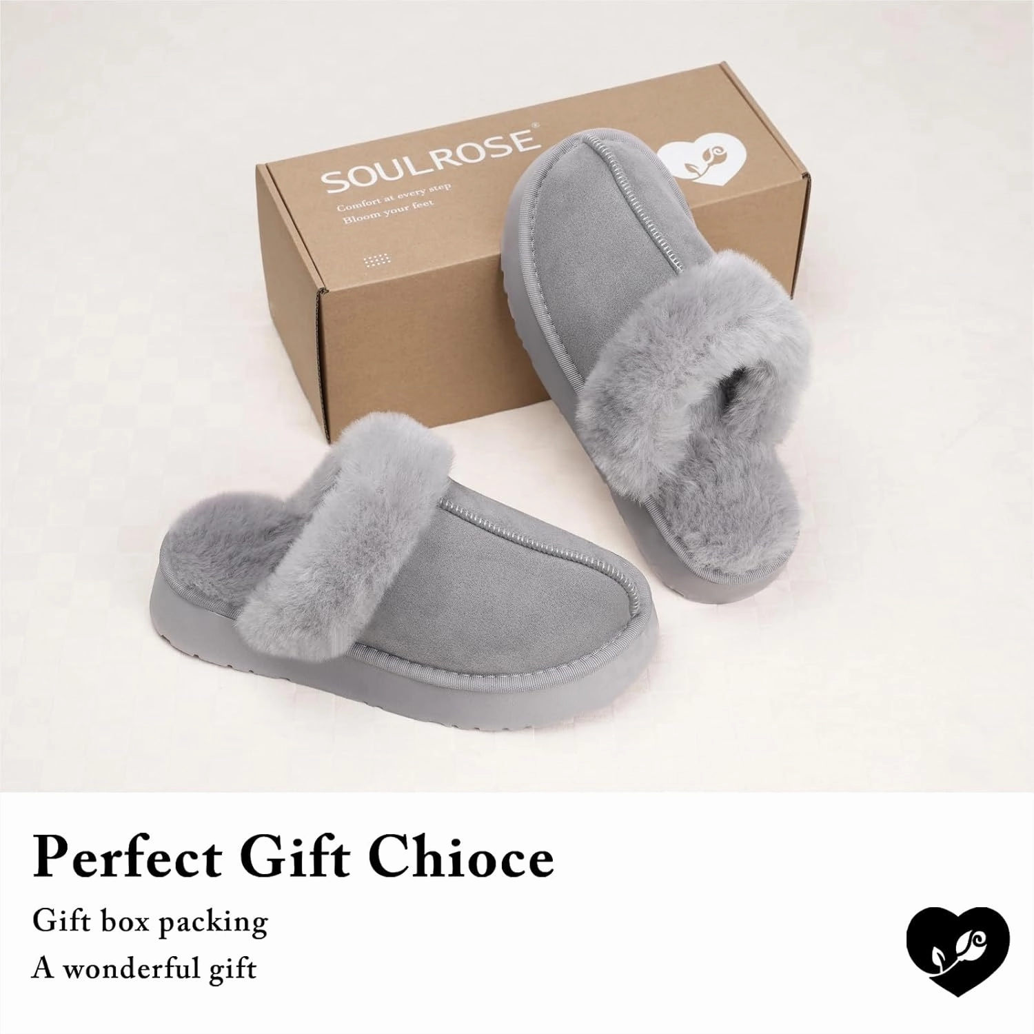 SOULROSE Women's Fuzzy Memory Foam Slippers Disquette Platform Fuzzy Comfy Cozy House Bedroom Indoor Outdoor Slippers Shoes with Non-Slip Sole Womens Gift Slippers