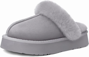 SOULROSE Women's Fuzzy Memory Foam Slippers Disquette Platform Fuzzy Comfy Cozy House Bedroom Indoor Outdoor Slippers Shoes with Non-Slip Sole Womens Gift Slippers