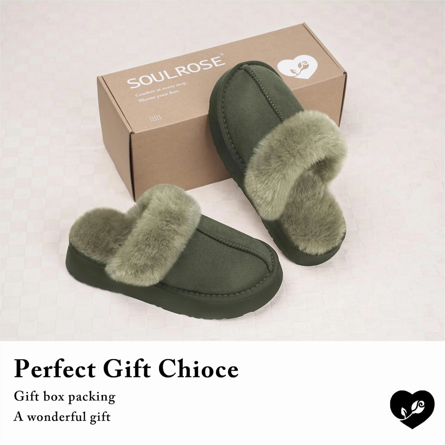 SOULROSE Women's Fuzzy Memory Foam Slippers Disquette Platform Fuzzy Comfy Cozy House Bedroom Indoor Outdoor Slippers Shoes with Non-Slip Sole Womens Gift Slippers