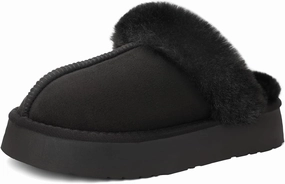 SOULROSE Women's Fuzzy Memory Foam Slippers Disquette Platform Fuzzy Comfy Cozy House Bedroom Indoor Outdoor Slippers Shoes with Non-Slip Sole Womens Gift Slippers