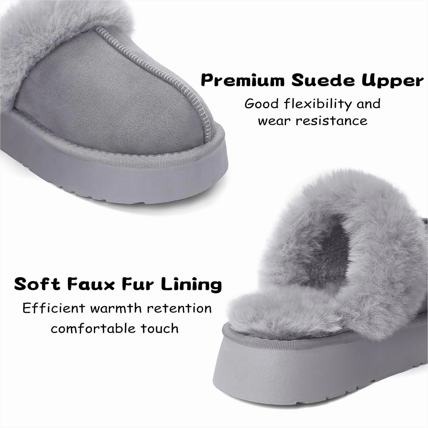 SOULROSE Women's Fuzzy Memory Foam Slippers Disquette Platform Fuzzy Comfy Cozy House Bedroom Indoor Outdoor Slippers Shoes with Non-Slip Sole Womens Gift Slippers