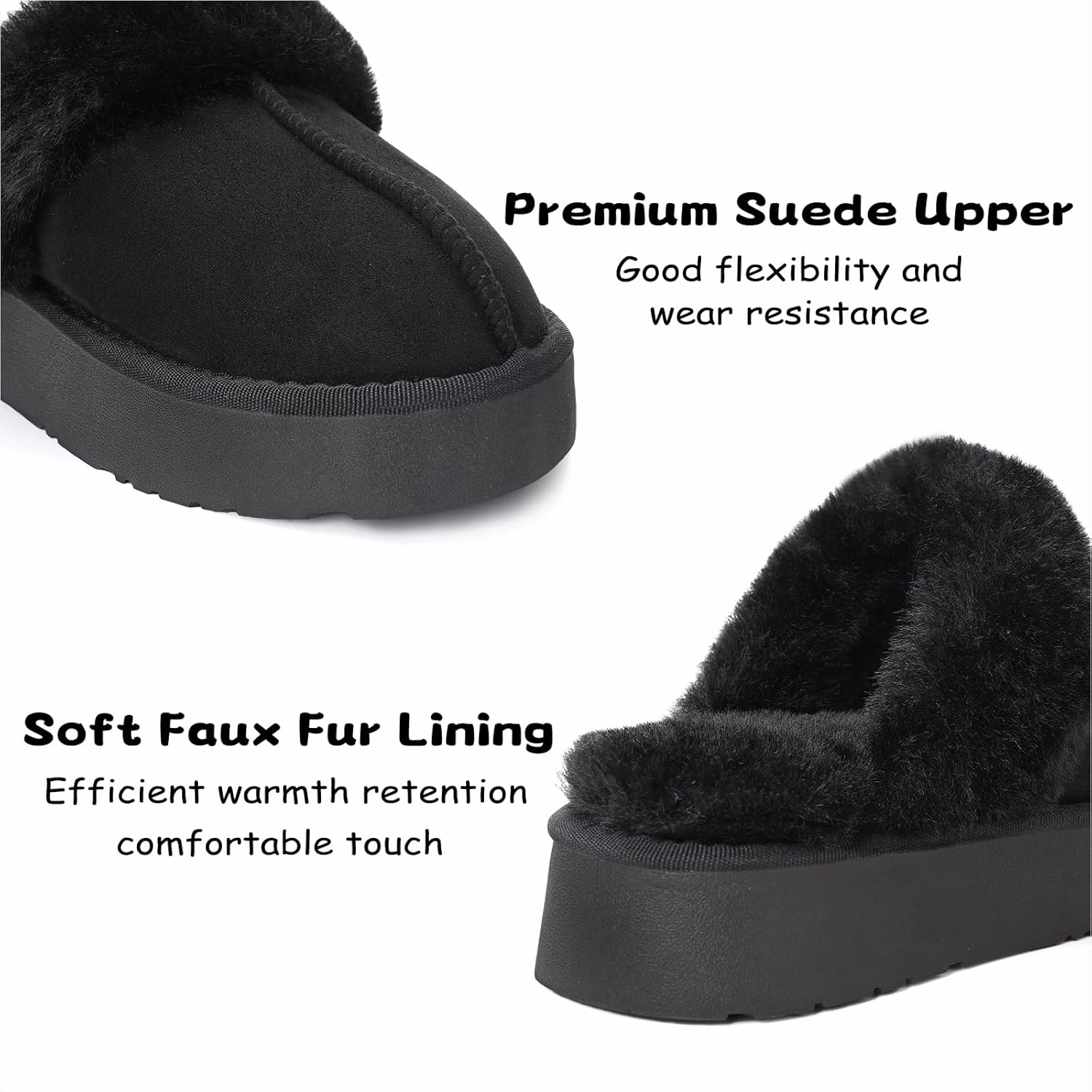 SOULROSE Women's Fuzzy Memory Foam Slippers Disquette Platform Fuzzy Comfy Cozy House Bedroom Indoor Outdoor Slippers Shoes with Non-Slip Sole Womens Gift Slippers