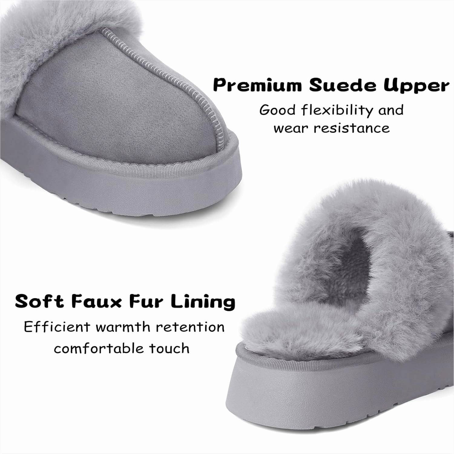 SOULROSE Women's Fuzzy Memory Foam Slippers Disquette Platform Fuzzy Comfy Cozy House Bedroom Indoor Outdoor Slippers Shoes with Non-Slip Sole Womens Gift Slippers