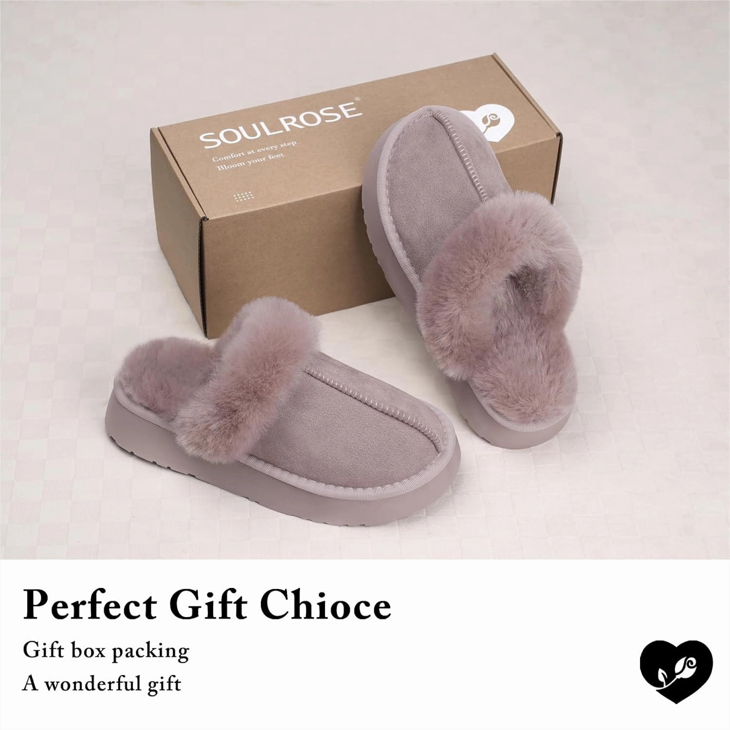 SOULROSE Women's Fuzzy Memory Foam Slippers Disquette Platform Fuzzy Comfy Cozy House Bedroom Indoor Outdoor Slippers Shoes with Non-Slip Sole Womens Gift Slippers