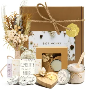 Spa Gifts for Women - Mothers Day Gifts for Mom, Self Care Kit, Birthday Anniversary Care Package Ideas for Wife Girlfriend Her from Daughter Husband Friend, 8PCS Items with Natural Themed