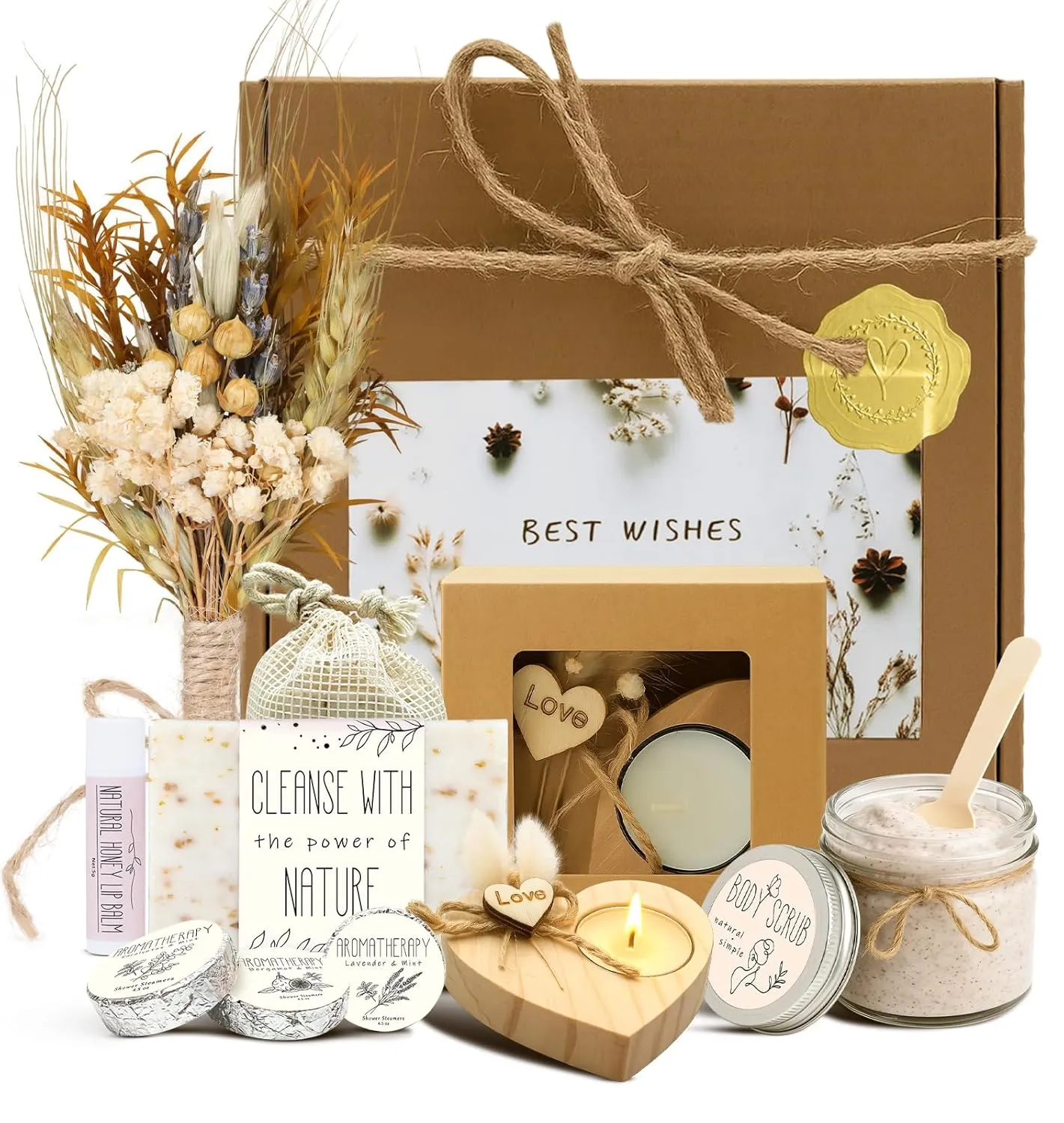 Spa Gifts for Women - Mothers Day Gifts for Mom, Self Care Kit, Birthday Anniversary Care Package Ideas for Wife Girlfriend Her from Daughter Husband Friend, 8PCS Items with Natural Themed