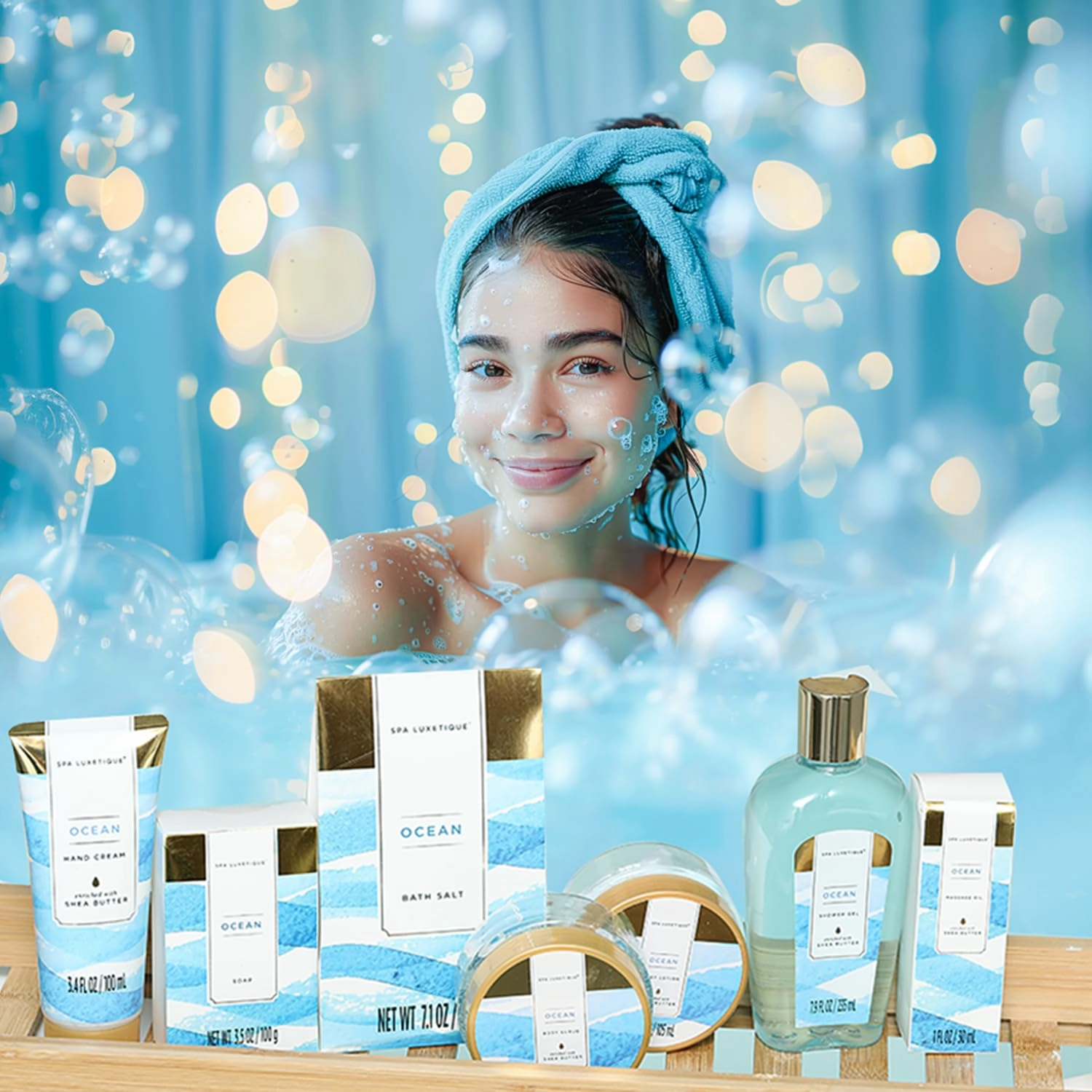 Spa Gift Basket for Women, Spa Luxetique Bath Gift Set - 12 Pcs Ocean Scented Home Bath Kit, Includes Bath Bombs, Body Scrub, Bubble Bath, Body Lotion & More, Spa Set for Women Gift