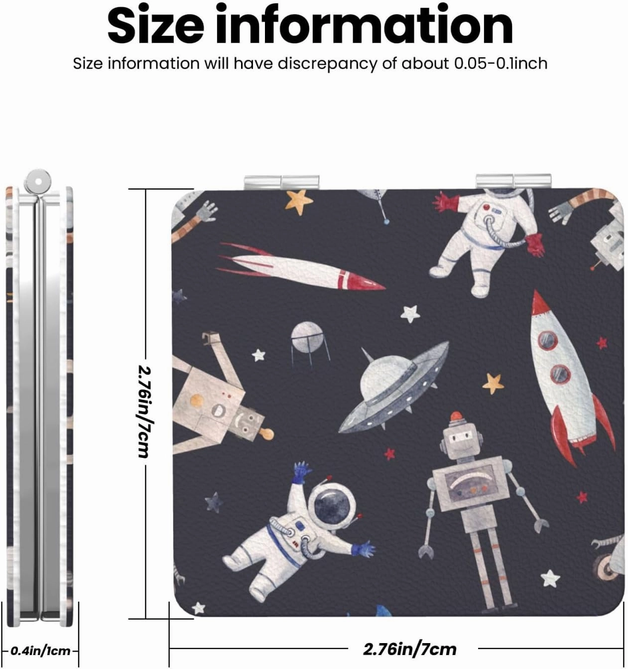 Space Robot Astronaut Women Small Makeup Mirror Portable Pocket Cosmetic Mirror for Travel