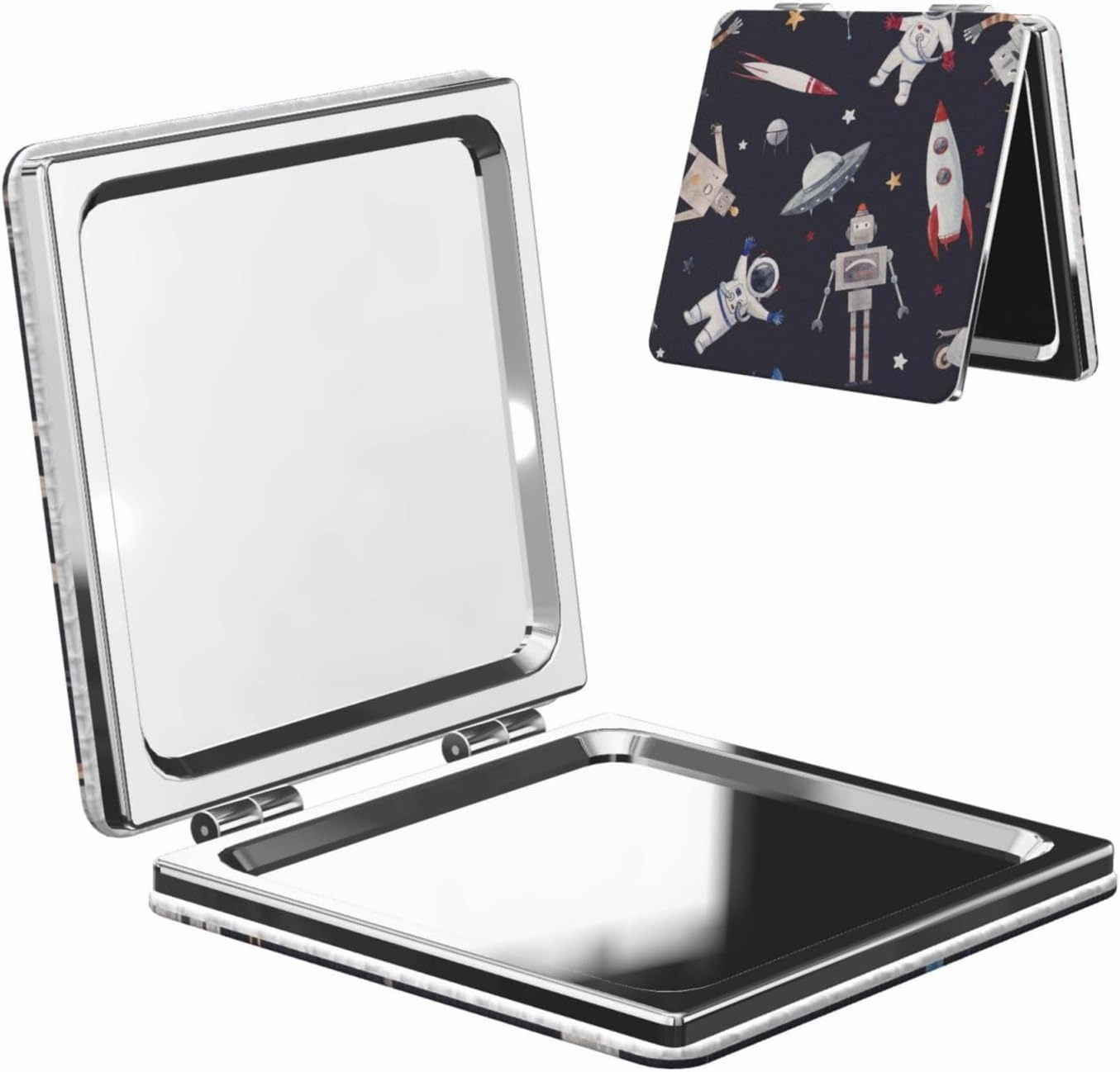 Space Robot Astronaut Women Small Makeup Mirror Portable Pocket Cosmetic Mirror for Travel