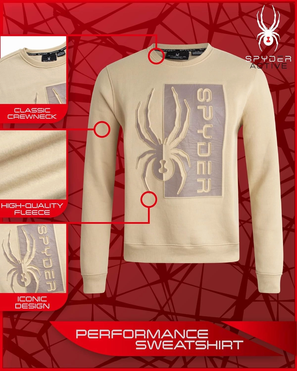 Spyder Men's Active Sweatshirt - Athletic Performance Fleece Classic Crewneck Pullover Sweatshirt for Men (Sizes: S-XXL)