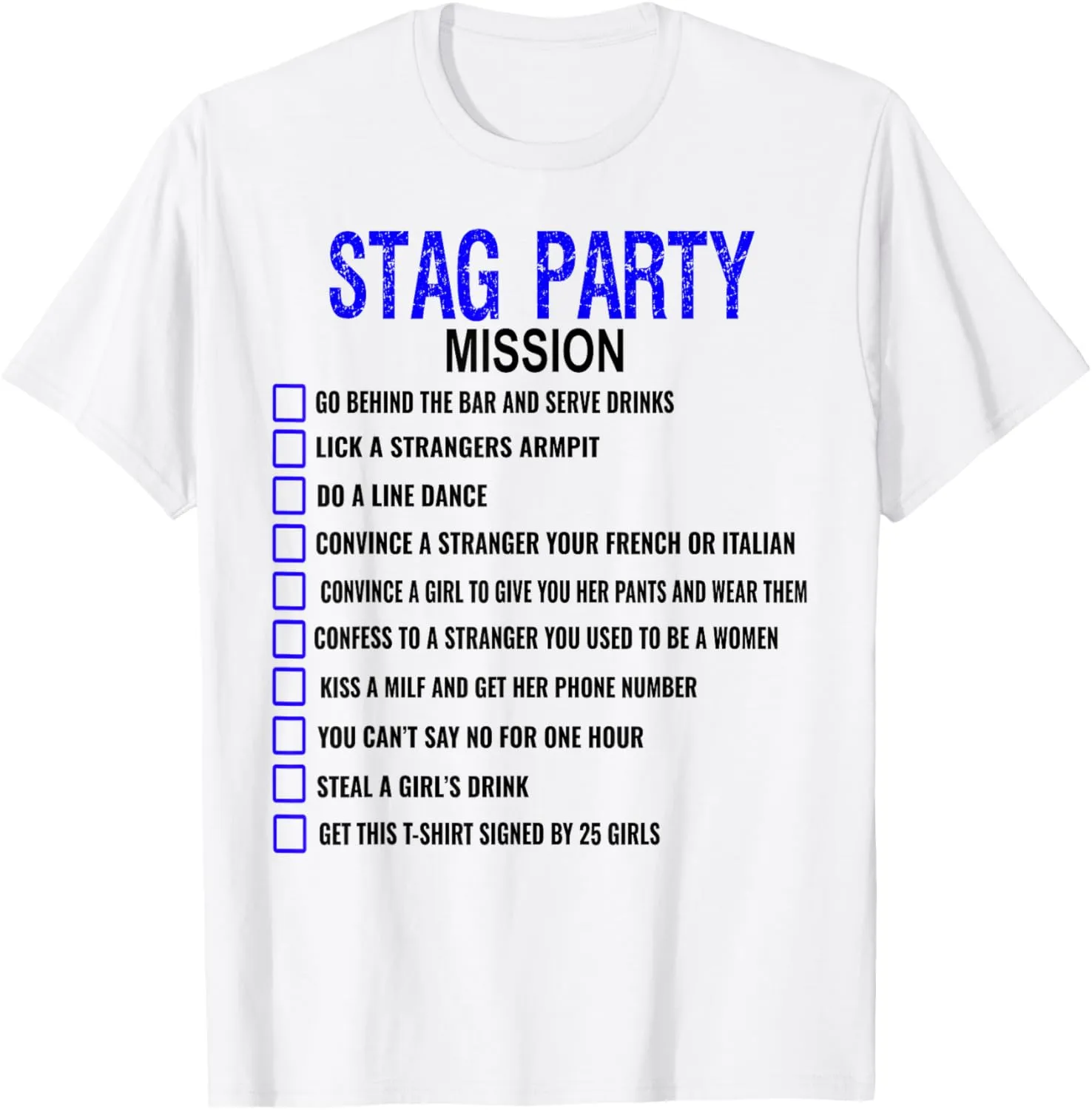 Stag Do Challenge Checklist Dares Game T-Shirt