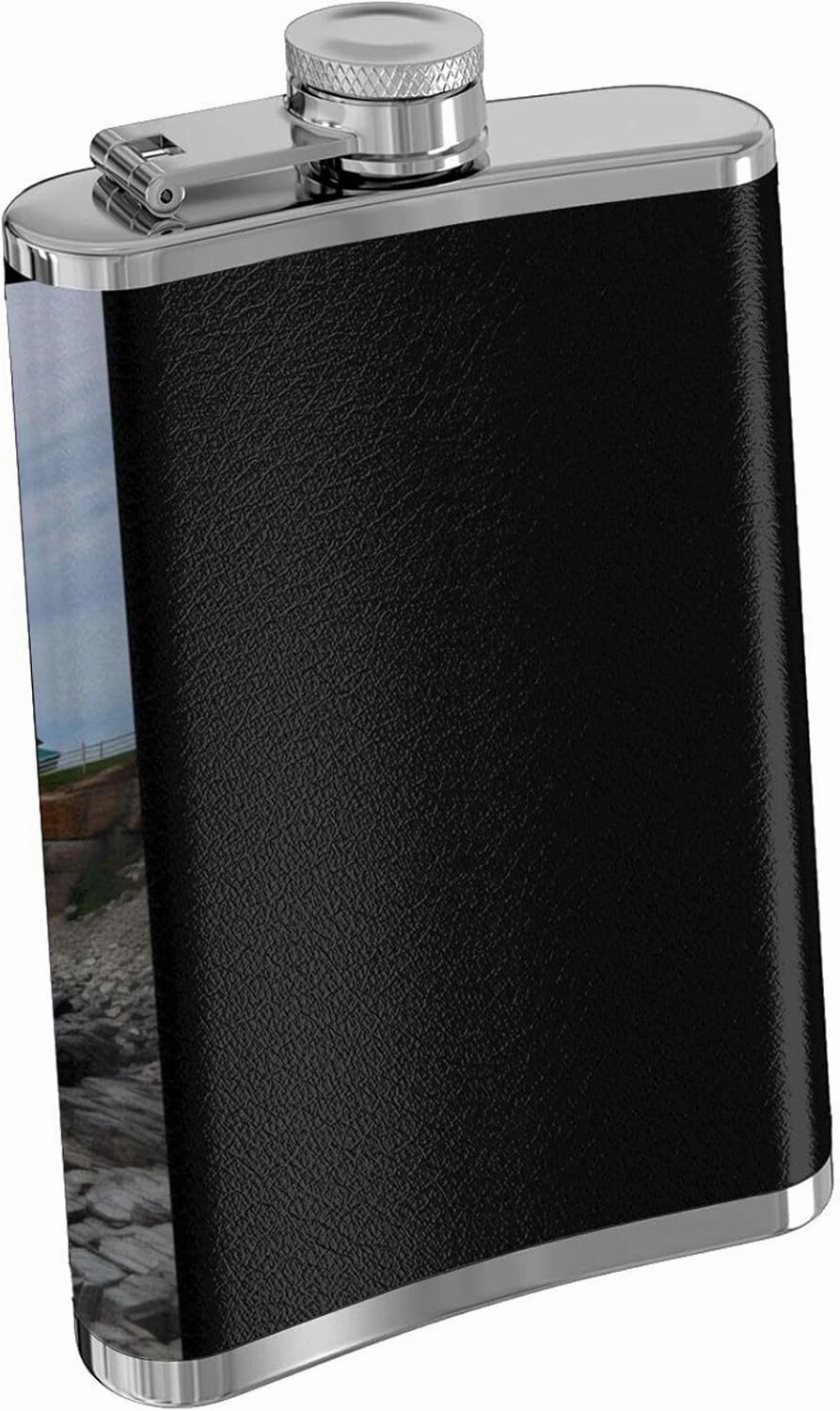 Stainless Steel Pocket Hip Flask with Lighthouse Beach Sky for Men Drinking Wedding, Vintage Flasks for Bar Party Fishing Flagon 8 OZ