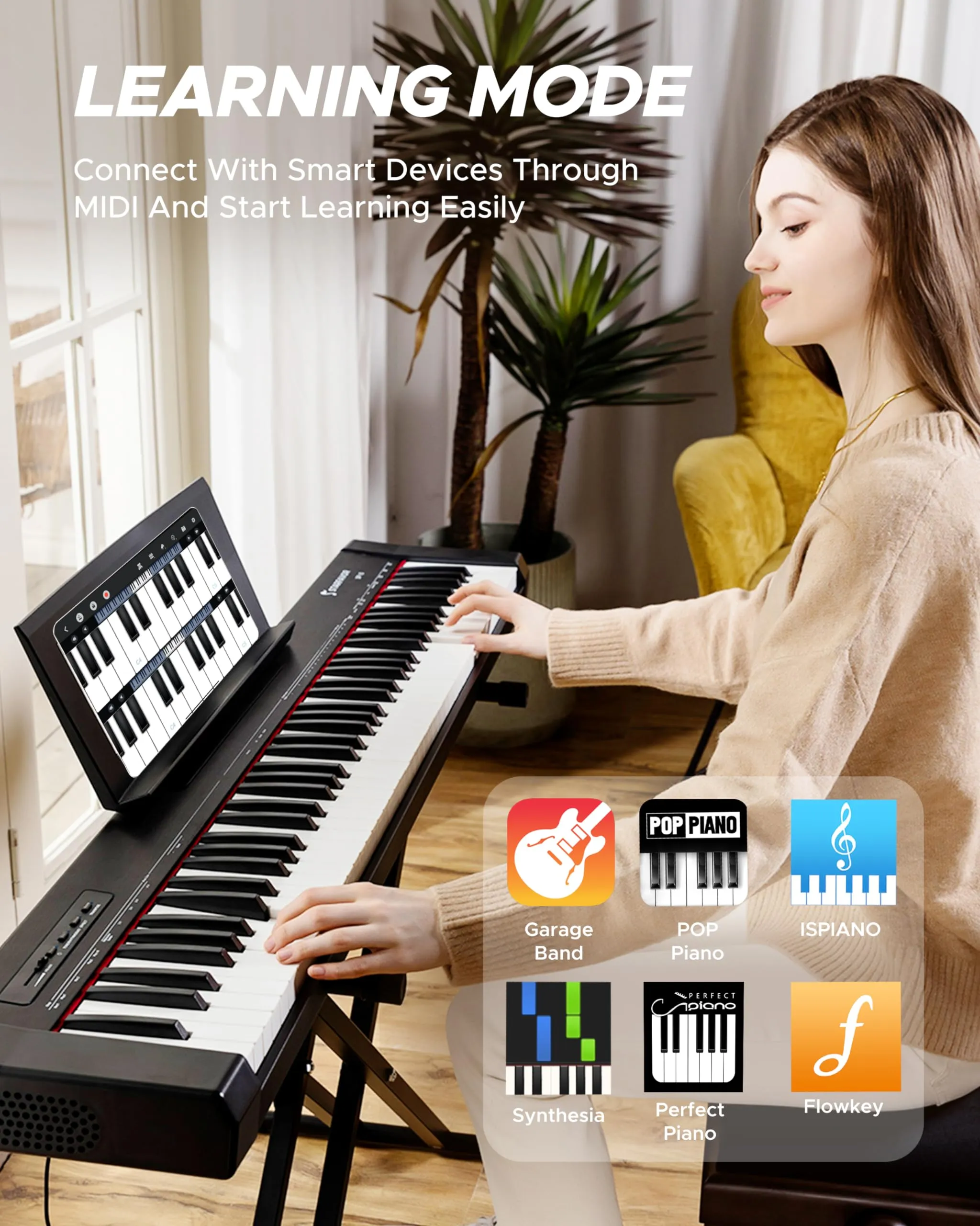 Starfavor 88 Key Full Size Digital Piano, Electric Keyboard Set with Semi-Weighted Keys, Smart Voice Sampling, Recording/MIDI/USB, Dual 20W Speakers, Sustain Pedal, Power Supply, Stand