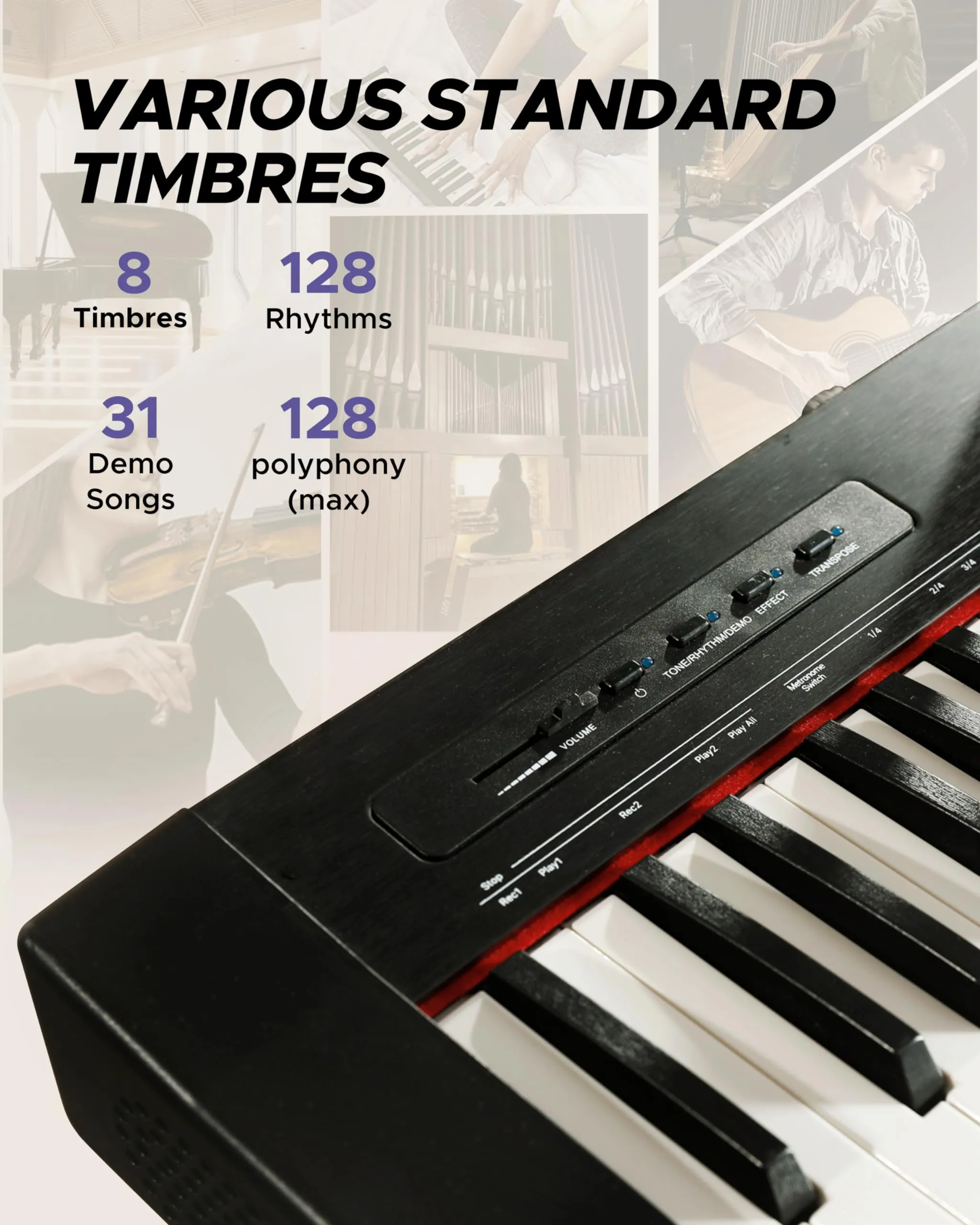 Starfavor 88 Key Full Size Digital Piano, Electric Keyboard Set with Semi-Weighted Keys, Smart Voice Sampling, Recording/MIDI/USB, Dual 20W Speakers, Sustain Pedal, Power Supply, Stand