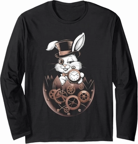Steampunk Easter Bunny Mechanical Egg Monocle Pocket Watch Long Sleeve T-Shirt