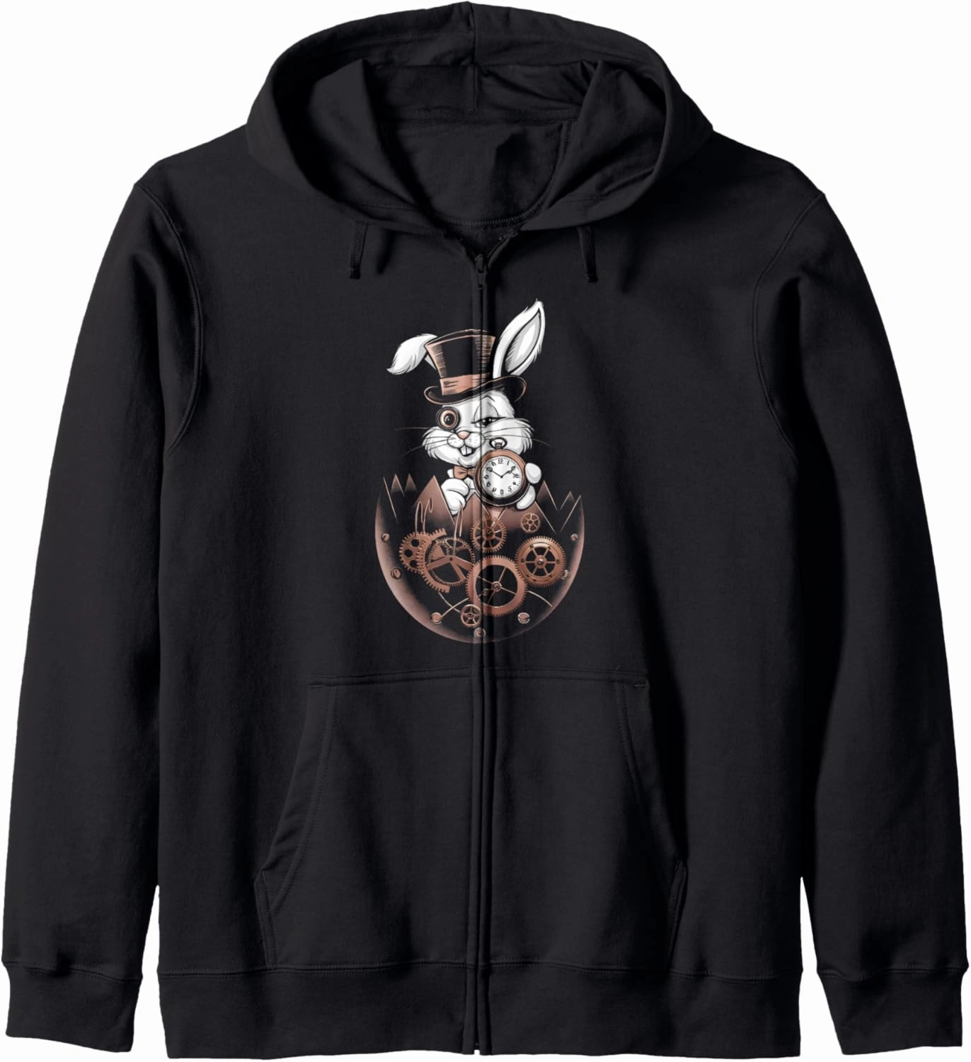 Steampunk Easter Bunny Mechanical Egg Monocle Pocket Watch Zip Hoodie