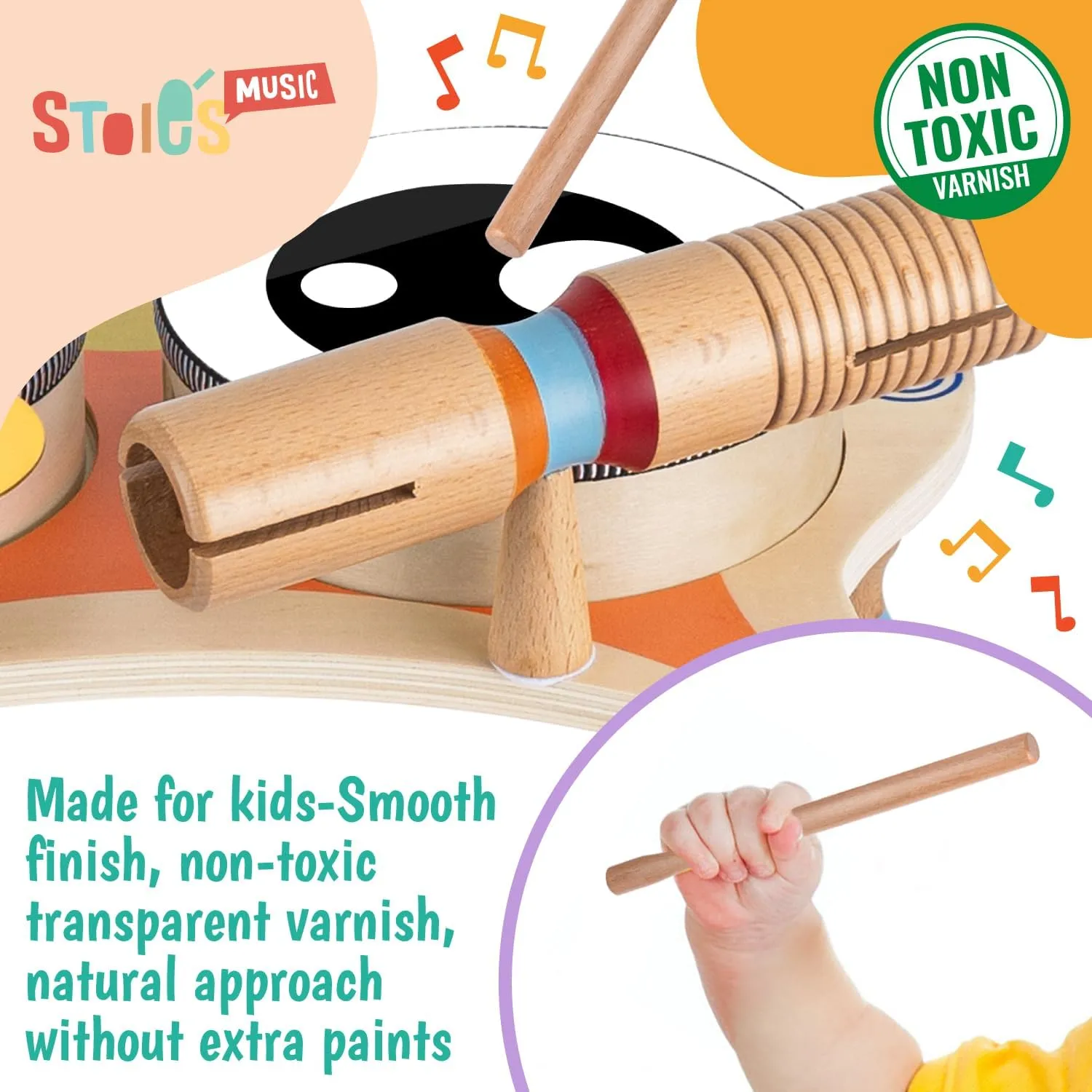 Stoie's Owl Drum Set for Babies and Toddlers 3-5 Years Old- Wooden Percussion Musical Instruments for Kids with Cymbals, Tambourines, Drumsticks, Durable, Safe to Play, Clear Sound, Easy-to asseble