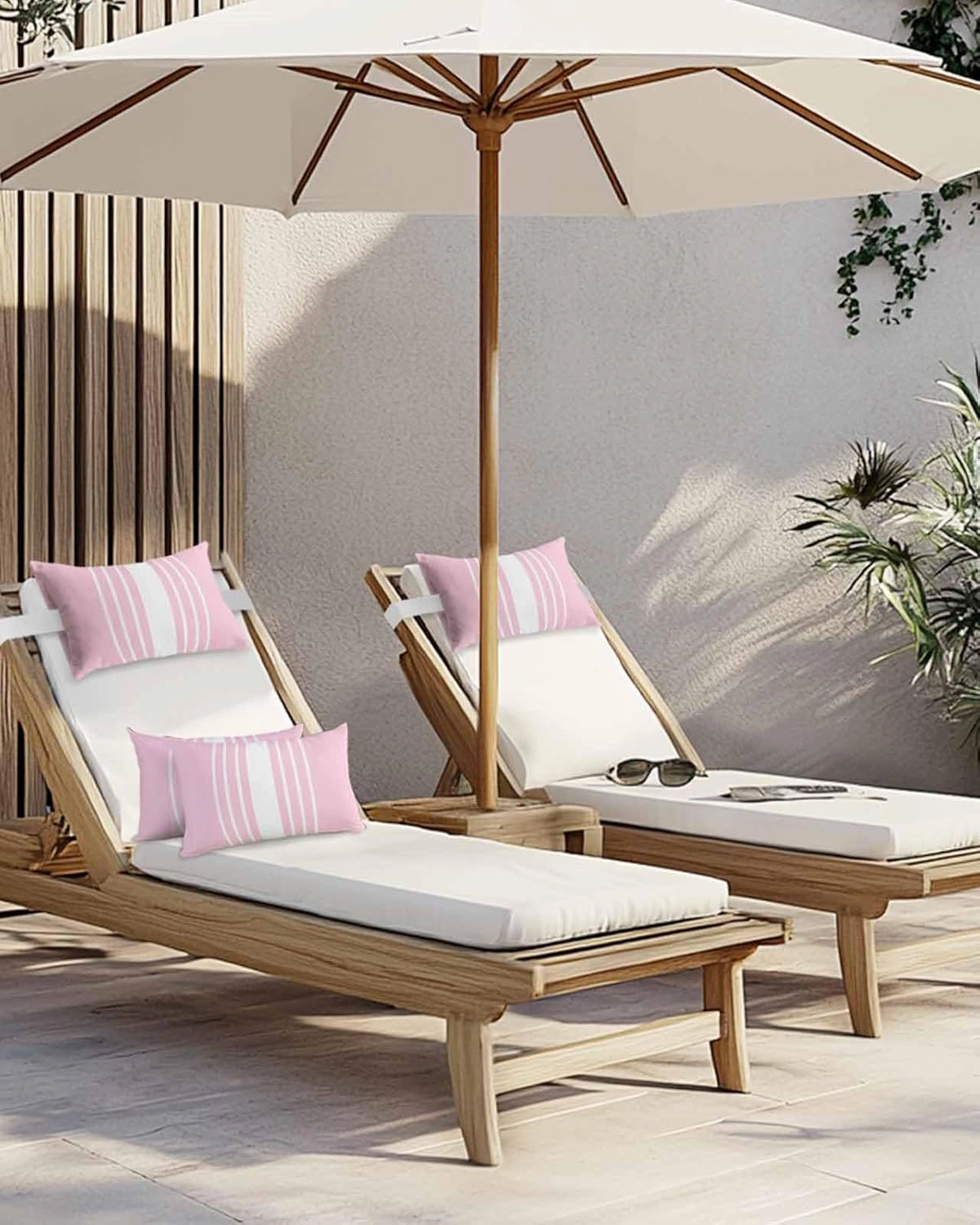 Striped Outdoor Head Resting Pillows with Insert Simple White Modern Pink Background Abstract 1 Pack Waterproof Lumbar Pillows with Adjustable Elastic Strap for Patio Chaise Beach Chair, 11”x16”