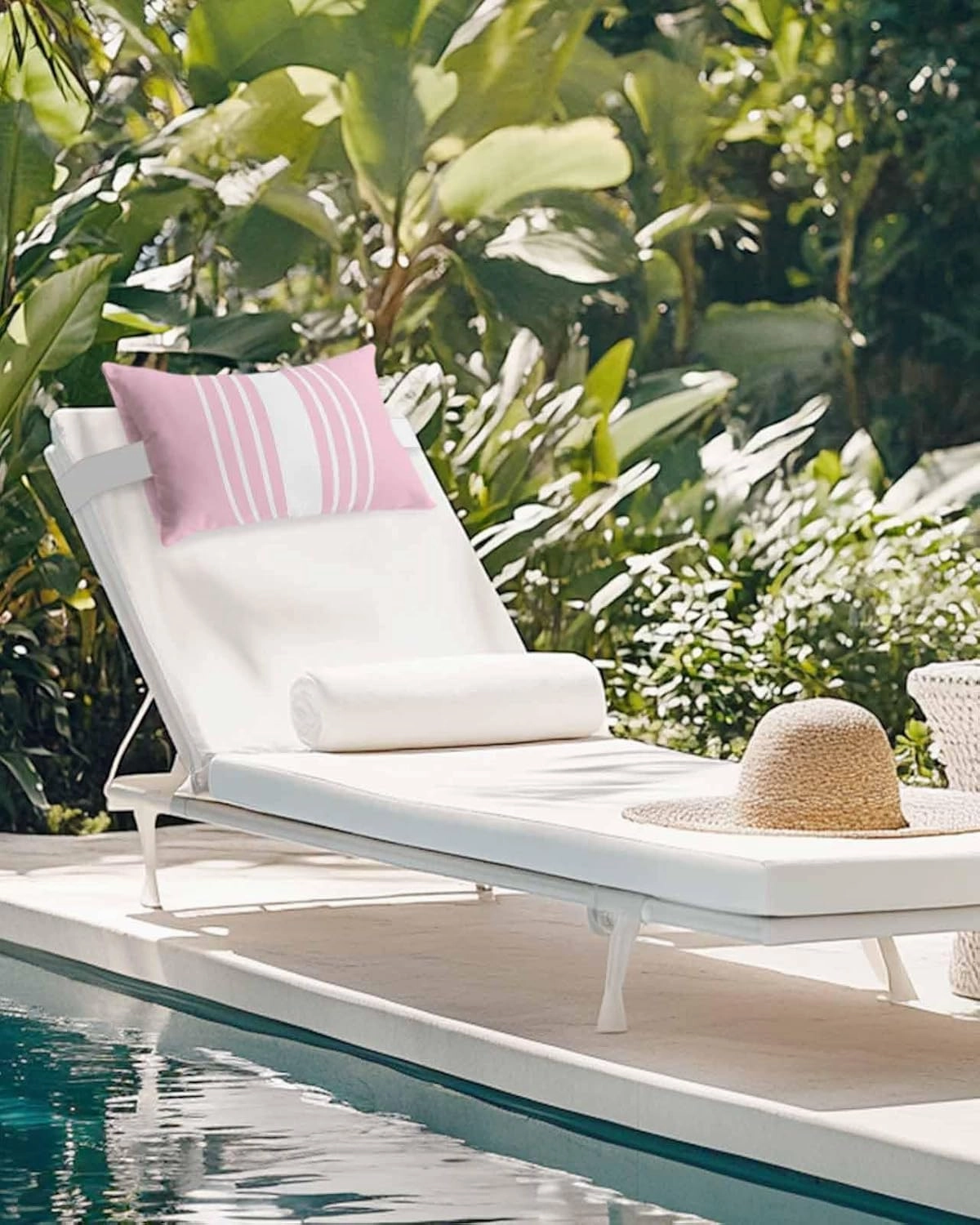 Striped Outdoor Head Resting Pillows with Insert Simple White Modern Pink Background Abstract 1 Pack Waterproof Lumbar Pillows with Adjustable Elastic Strap for Patio Chaise Beach Chair, 11”x16”