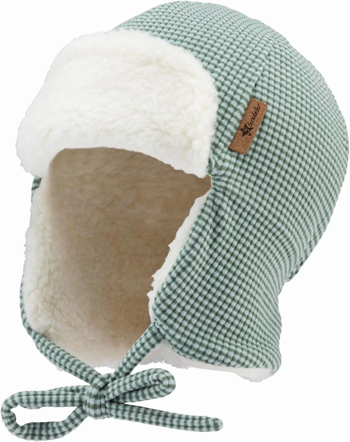 Striped rib fabric aviator hat and teddy plush, Green