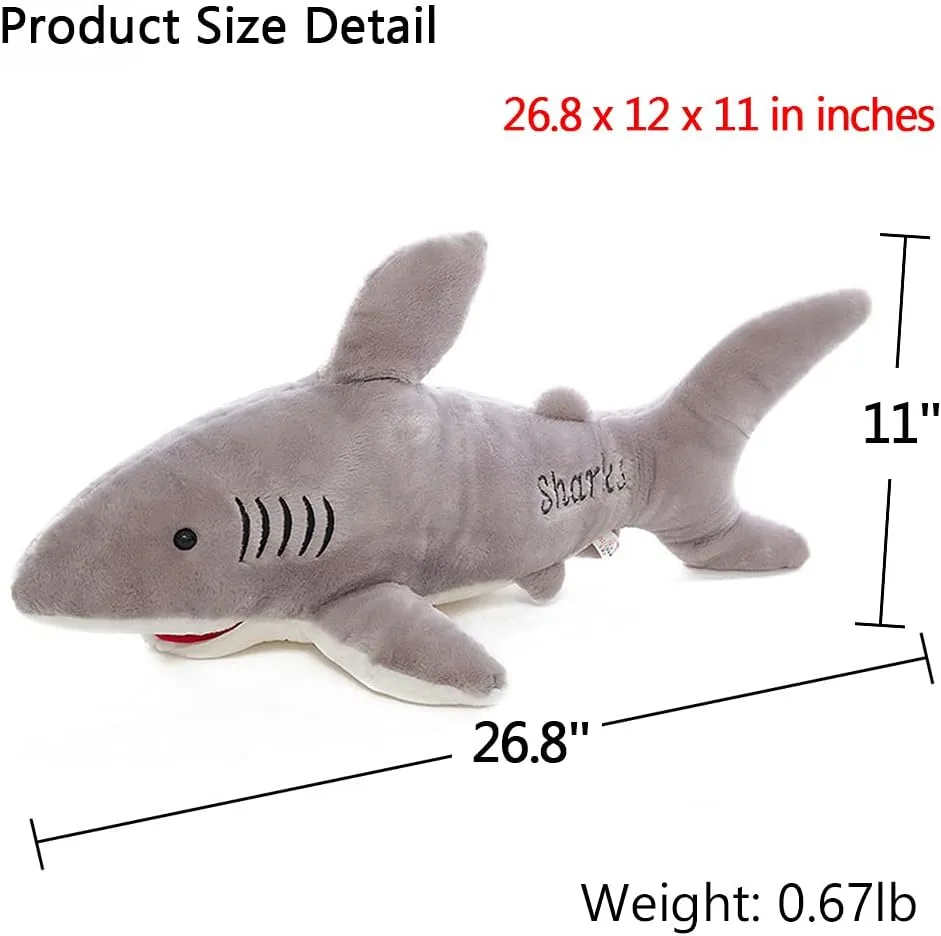 Stuffed Shark Animal Plush Toy 26 Inch Large Great White Animal Stuffed Plushies Super Soft Cute Cuddly Pillow Cushion Stuff Dolls Gift for Children Kids Boys Girls Room Decor Bedtime, 26Inches