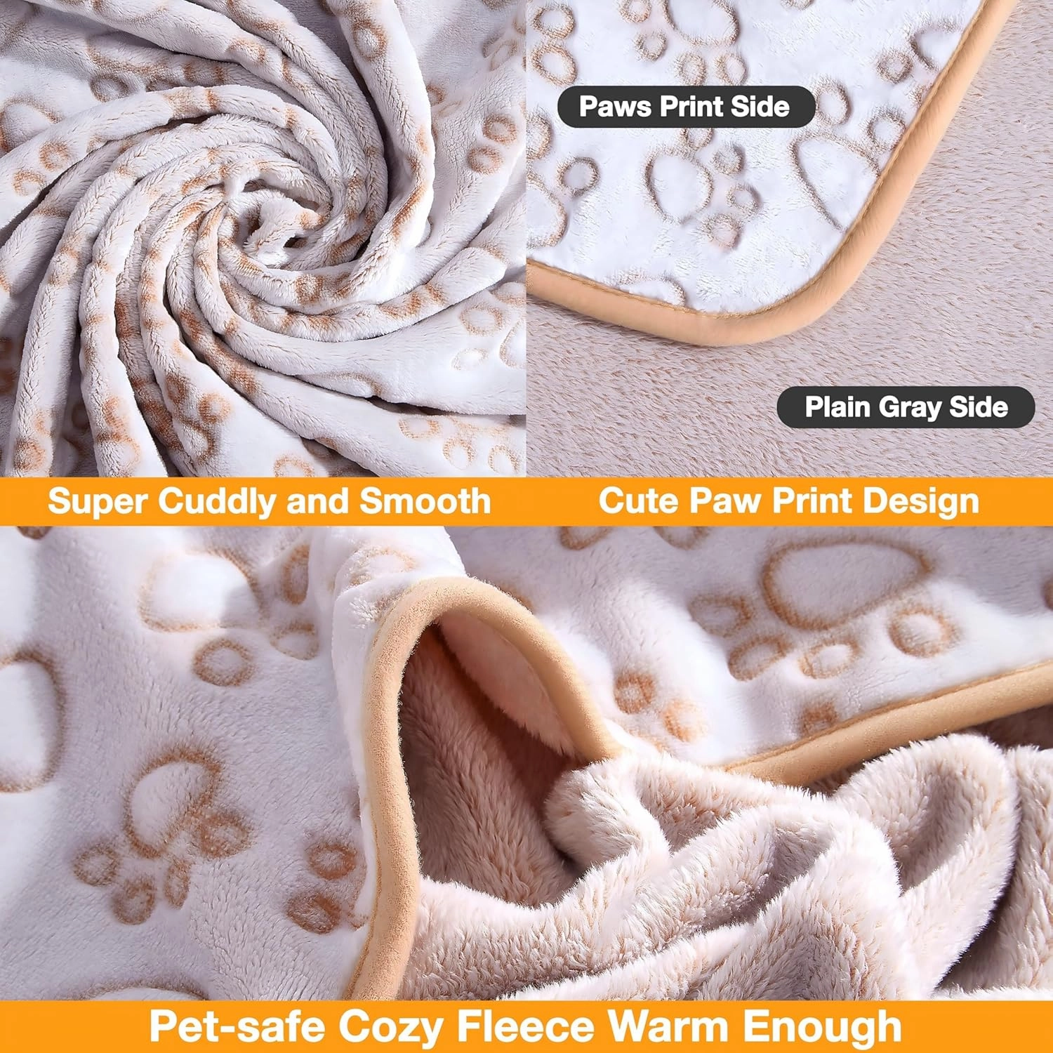 Stuffed Premium Soft Dog Blanket, with Flannel Beige Cute Paw Print, 32 * 40 inches, Cat Blanket Puppy Supplies Dog Products Stuff Essentials