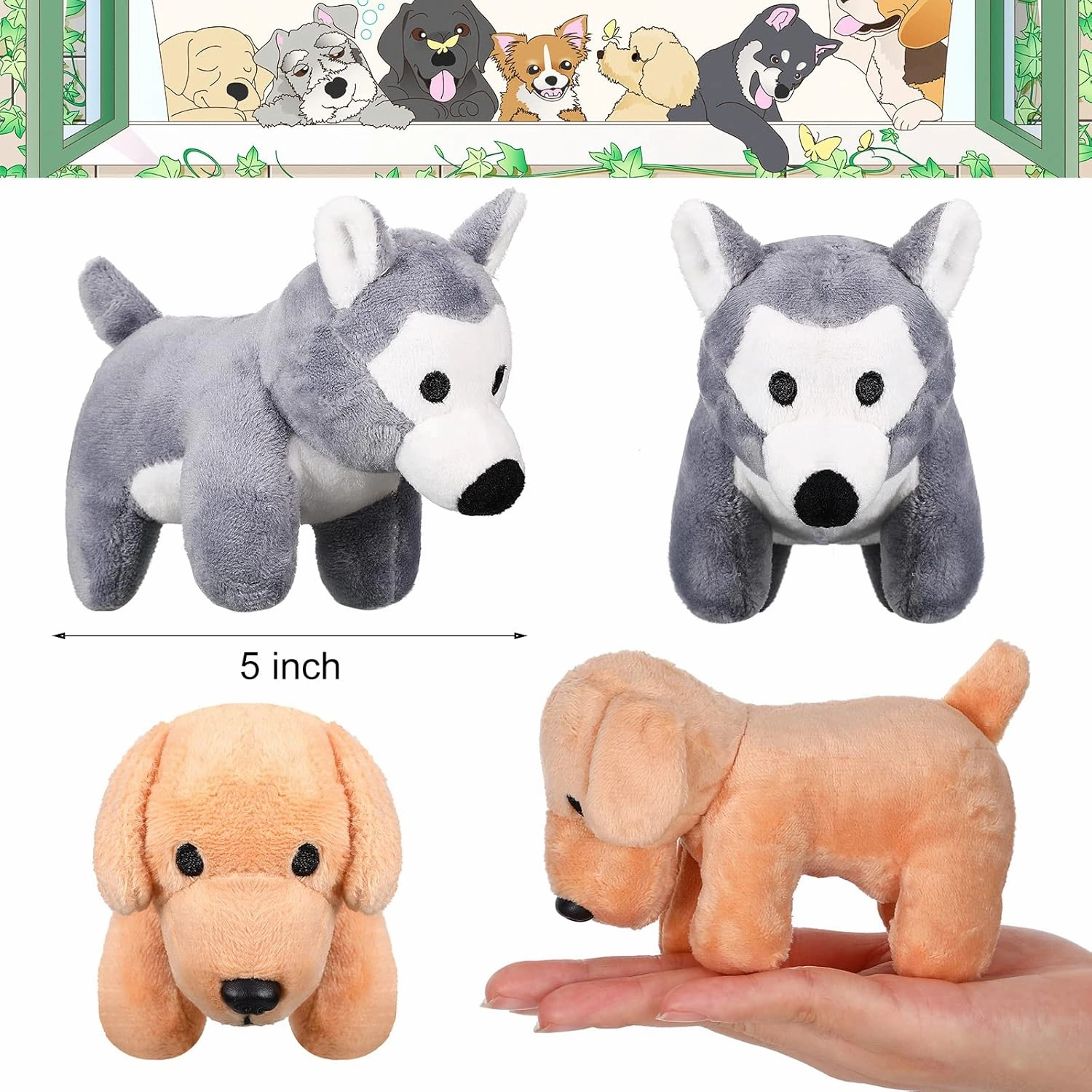 Sumind 8 Pieces Plush Dogs 5 Inch Stuffed Animals Bulk Assorted Cute Stuffed Dogs Small Animal Plush Toys for Girls Boys Graduation Valentine School Classroom Party Supplies Favors(Dog)