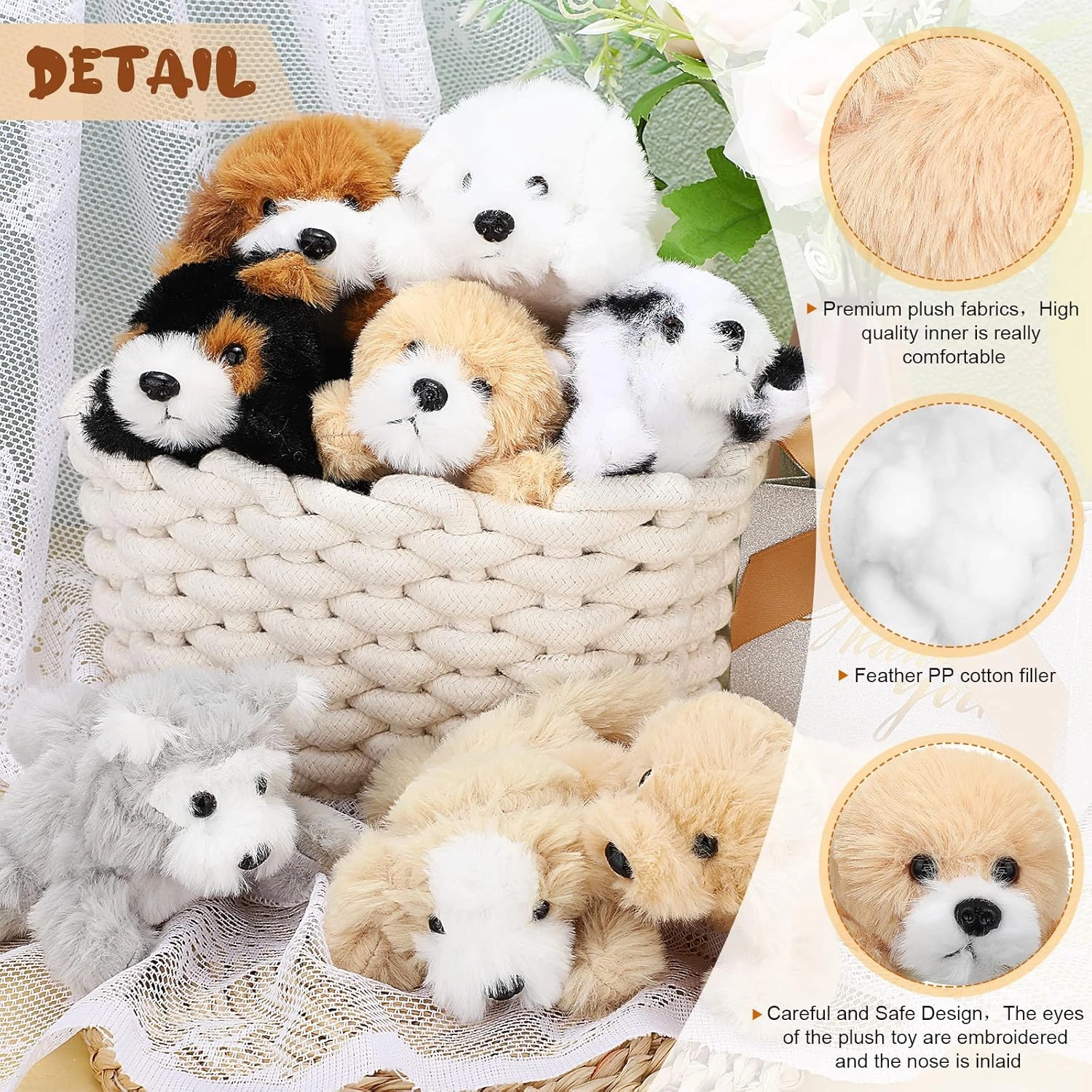 Sumind 8 Pieces Plush Dogs 5 Inch Stuffed Animals Bulk Assorted Cute Stuffed Dogs Small Animal Plush Toys for Girls Boys Graduation Valentine School Classroom Party Supplies Favors(Long Hair Dog)