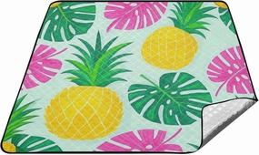 Summer Pineapple Palm Leaf Blue Waterproof Beach Mat Water Resistant Hiking Camp Rug for Ground Summer Gift Manta para Dia de Campo