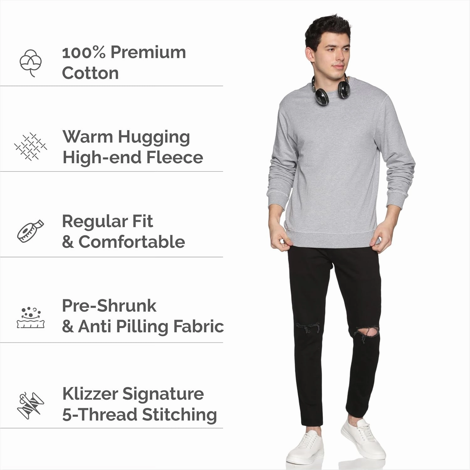 Sweatshirt for Men’s 100% Cotton Crewneck Long Sleeve Heavyweight Regular Fit Pullover Warm Plain Top